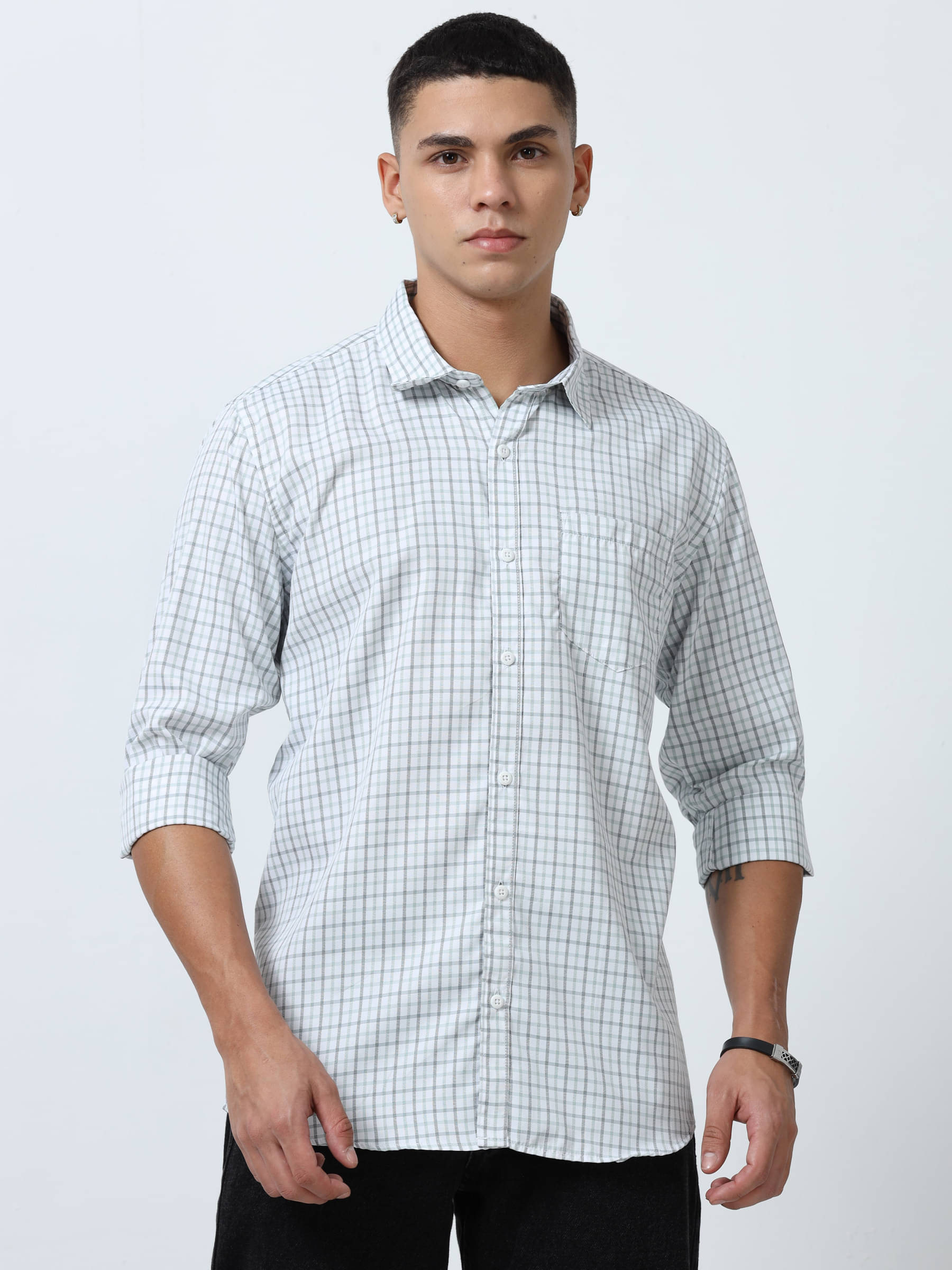     			HETIERS Polyester Regular Fit Checks Full Sleeves Men's Casual Shirt - Green ( Pack of 1 )