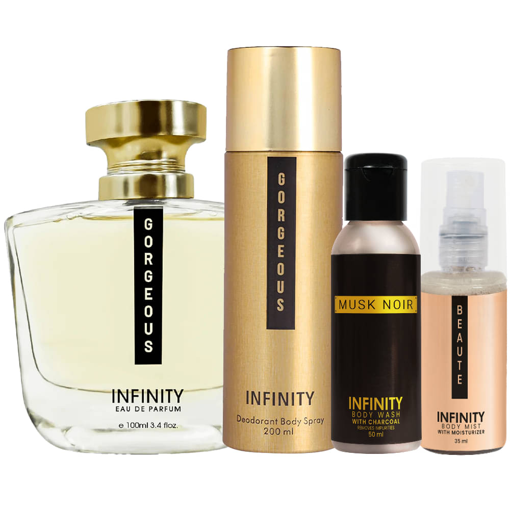     			Infinity Gorgeous Perfume, Gorgeous Deodorant, Musk Noir Body Wash & Beaute Body Mist Pack of 4