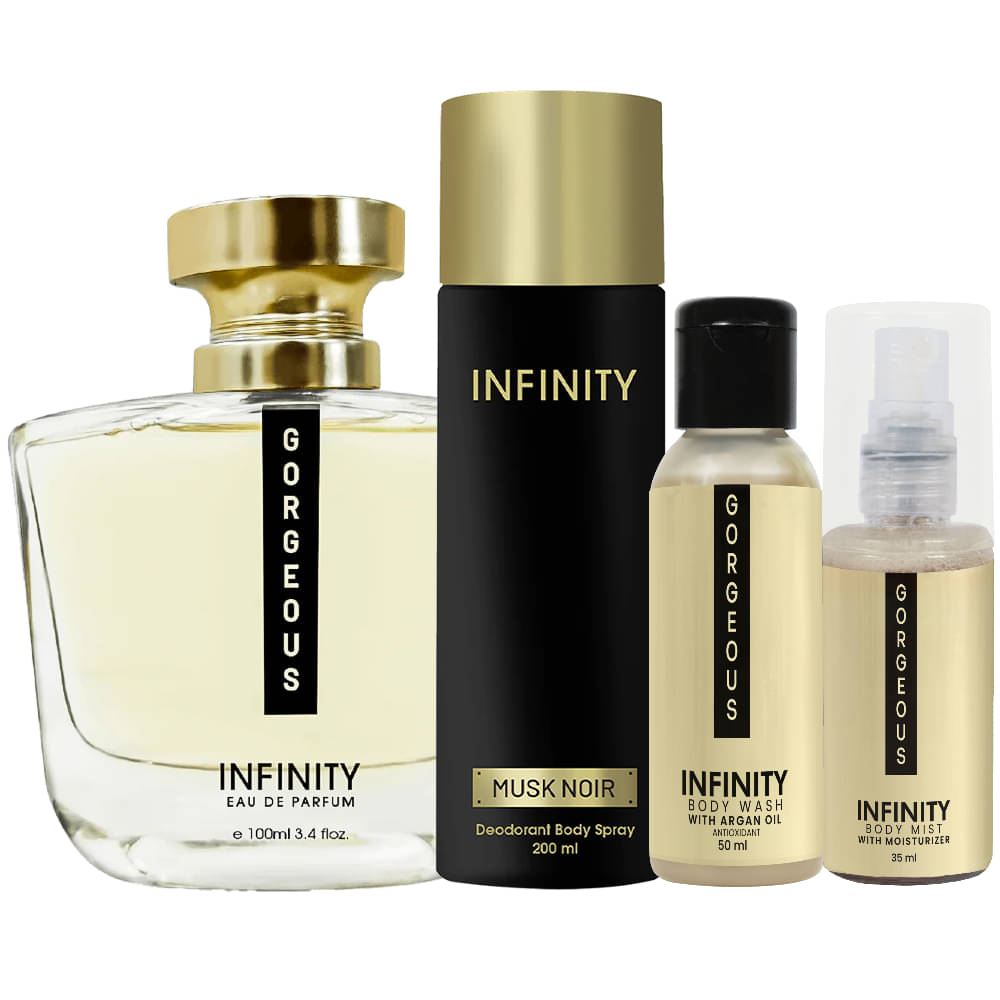     			Infinity Gorgeous Perfume, Musk Noir Deodorant, Gorgeous Body Wash & Gorgeous Body Mist Pack of 4