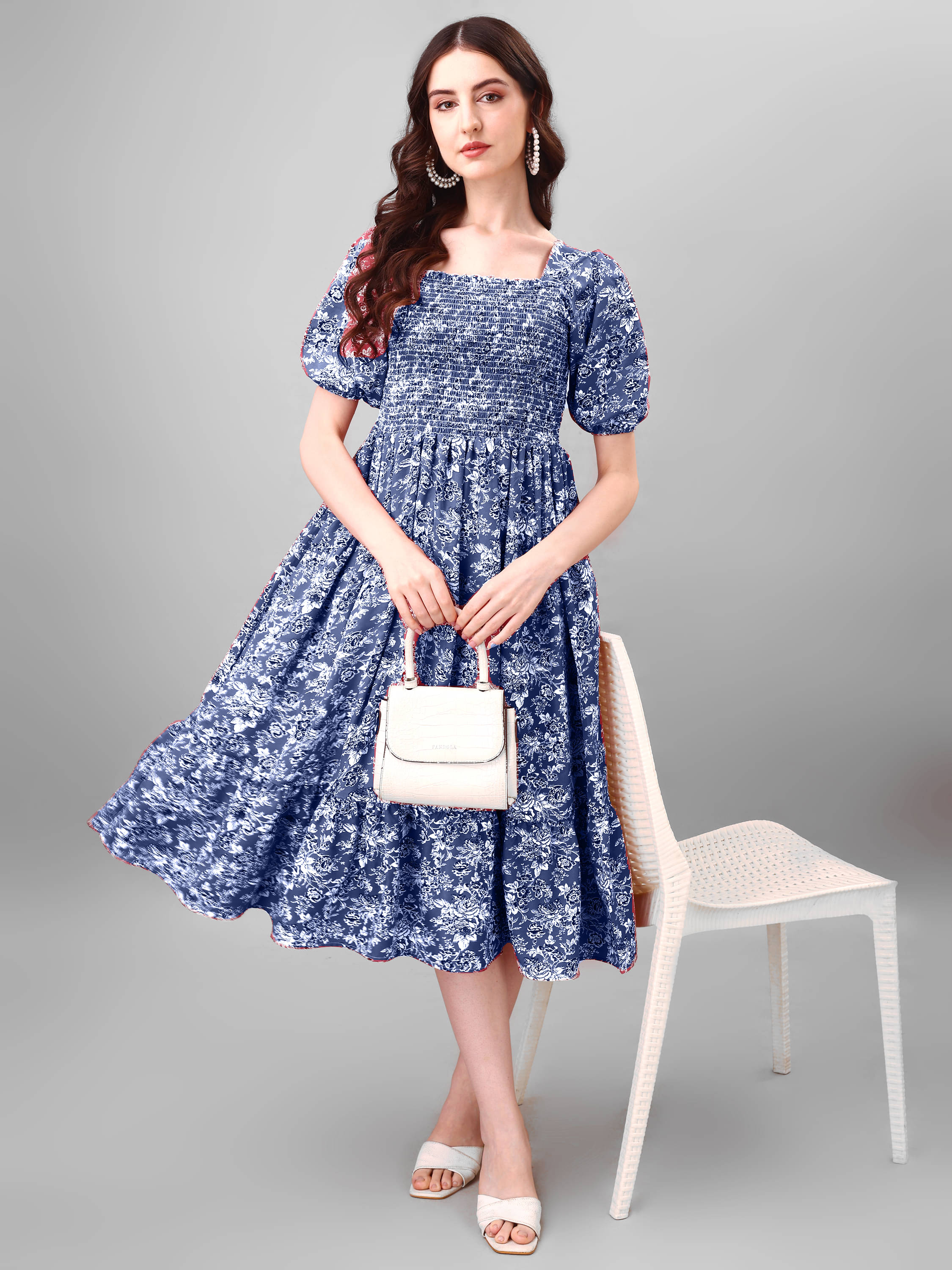 JASH CREATION Women Polyester Printed Fit & Flare Dress ( Blue ) JASH CREATION Women Polyester Printed Fit & Flare Dress ( Blue )