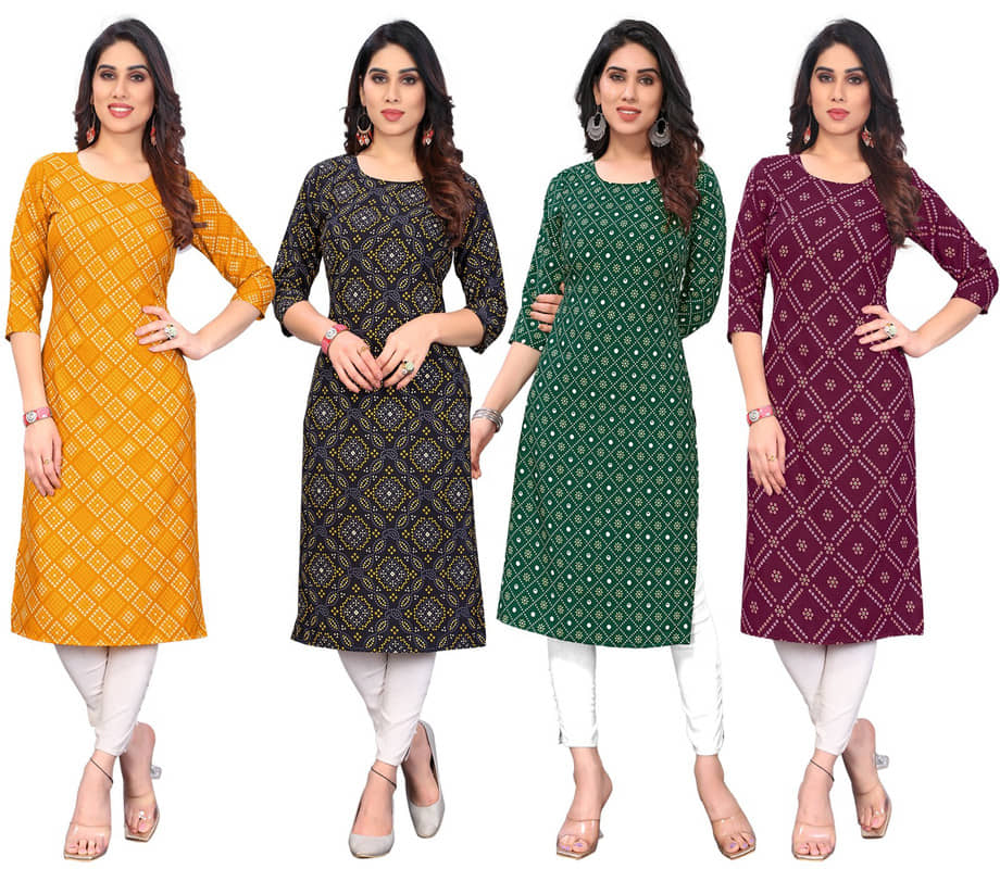 KETAKI FASHION Crepe Printed Straight Women's Kurti - Multicolor ( Pack of 4 ) - Kurtis, Tunics | Buy online on ZillyBuy