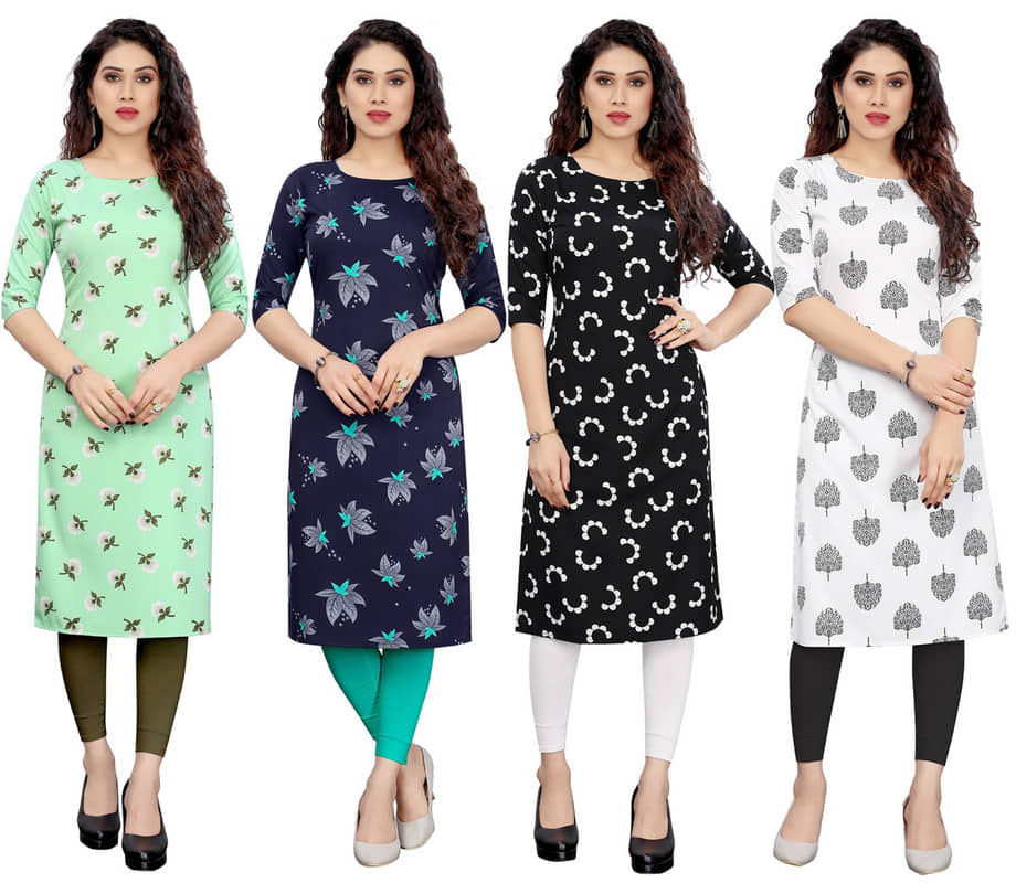 KETAKI FASHION Crepe Printed Straight Women's Kurti - Multicolor ( Pack of 4 ) - Kurtis, Tunics | Buy online on ZillyBuy