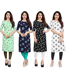 KETAKI FASHION Crepe Printed Straight Women's Kurti - Multicolor ( Pack of 4 )