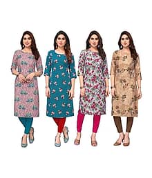 KETAKI FASHION Crepe Printed Straight Women's Kurti - Multicolor ( Pack of 4 )