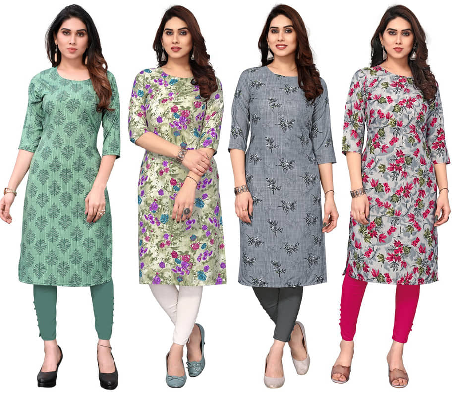 KETAKI FASHION Crepe Printed Straight Women's Kurti - Multicolor ( Pack of 4 ) - Kurtis, Tunics | Buy online on ZillyBuy
