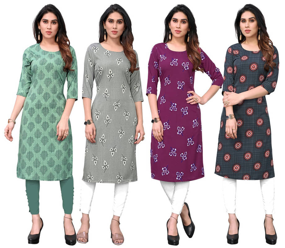 KETAKI FASHION Crepe Printed Straight Women's Kurti - Multicolor ( Pack of 4 ) - Kurtis, Tunics | Buy online on ZillyBuy