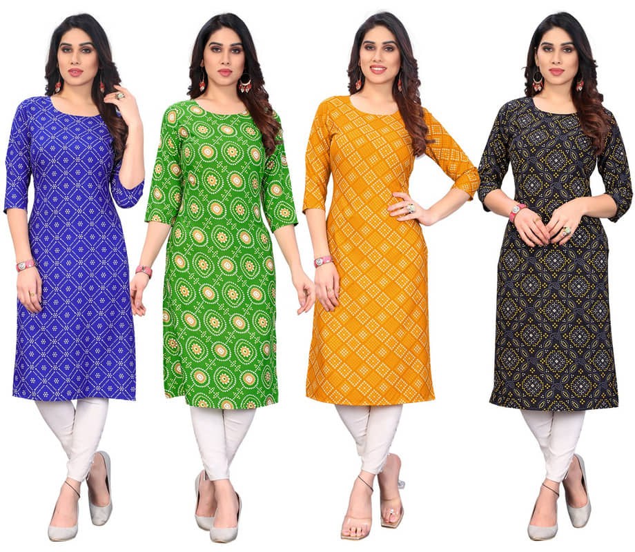 KETAKI FASHION Crepe Printed Straight Women's Kurti - Multicolor ( Pack of 4 ) - Kurtis, Tunics | Buy online on ZillyBuy