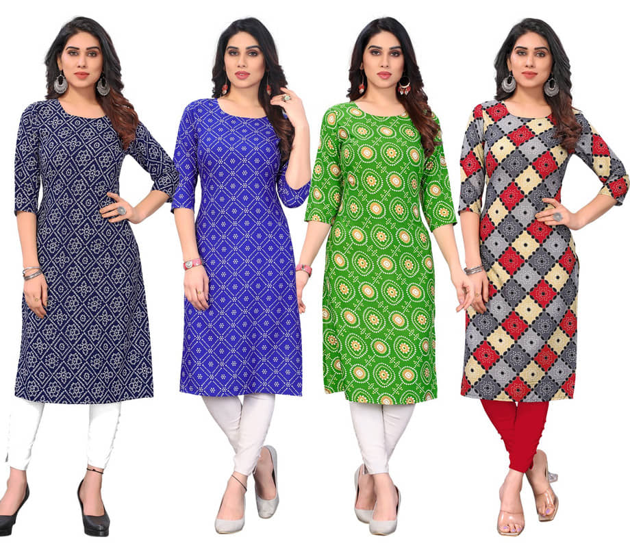 KETAKI FASHION Crepe Printed Straight Women's Kurti - Multicolor ( Pack of 4 ) - Kurtis, Tunics | Buy online on ZillyBuy
