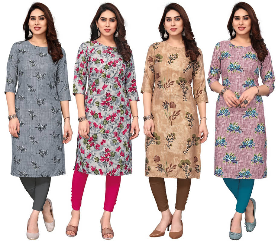 KETAKI FASHION Crepe Printed Straight Women's Kurti - Multicolor ( Pack of 4 ) - Kurtis, Tunics | Buy online on ZillyBuy