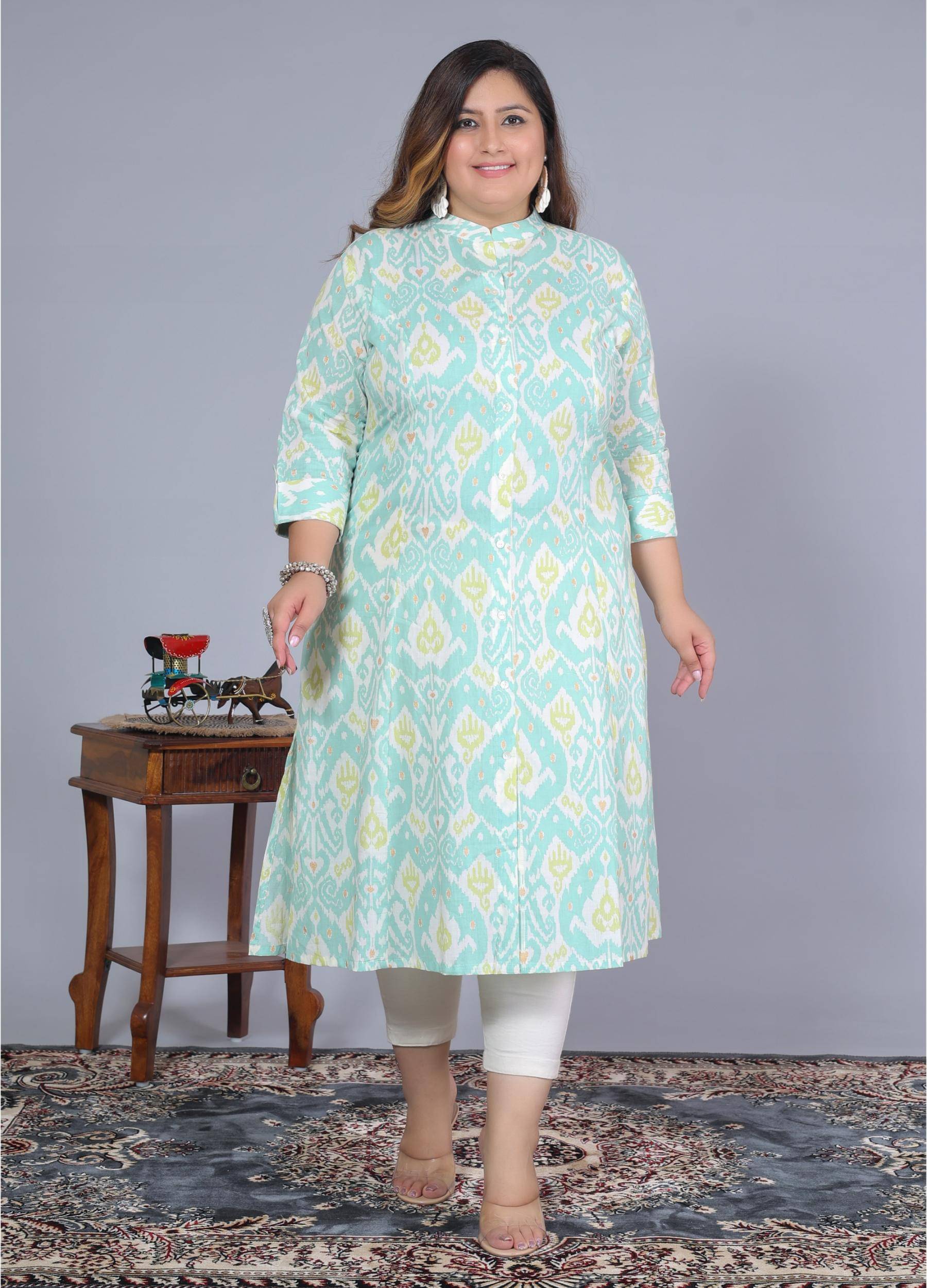 Label Flavia Women Cotton Printed Straight Kurti ( Green ) Label Flavia Women Cotton Printed Straight Kurti ( Green )