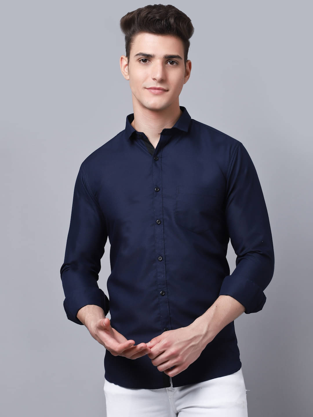     			MAJESTIC MAN Polyester Slim Fit Solids Full Sleeves Men's Casual Shirt - Navy ( Pack of 1 )