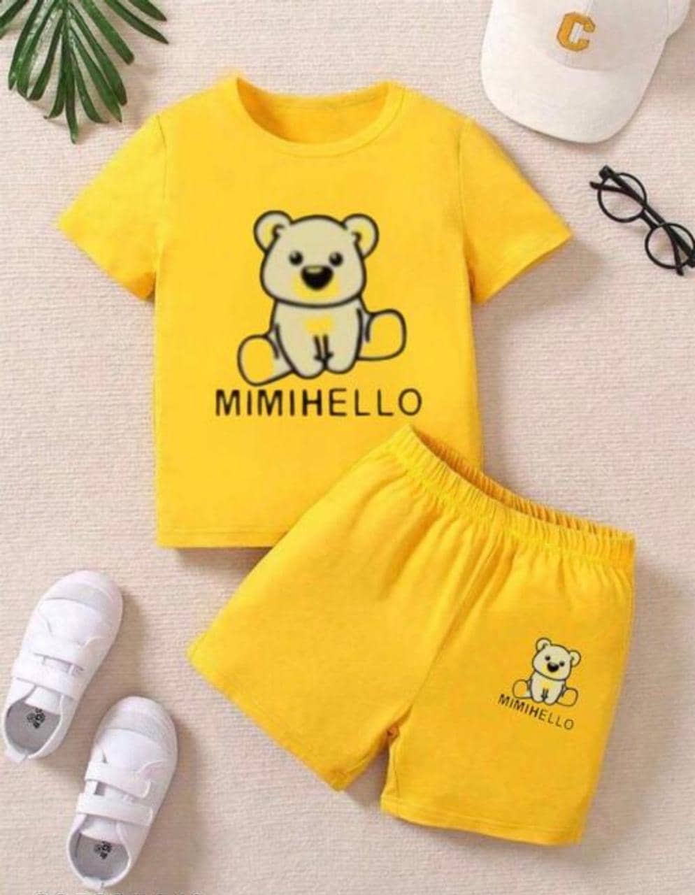 MUSNAH GARMENTS Pack of 1 Girls Cotton Blend Top With Pants ( Gold )