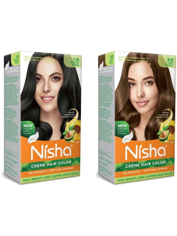     			Nisha Creme Hair Color Combo Pack Natural Black and Light Borwn 120g, Ammonia Free Permanent Hair Colour for Women & Men