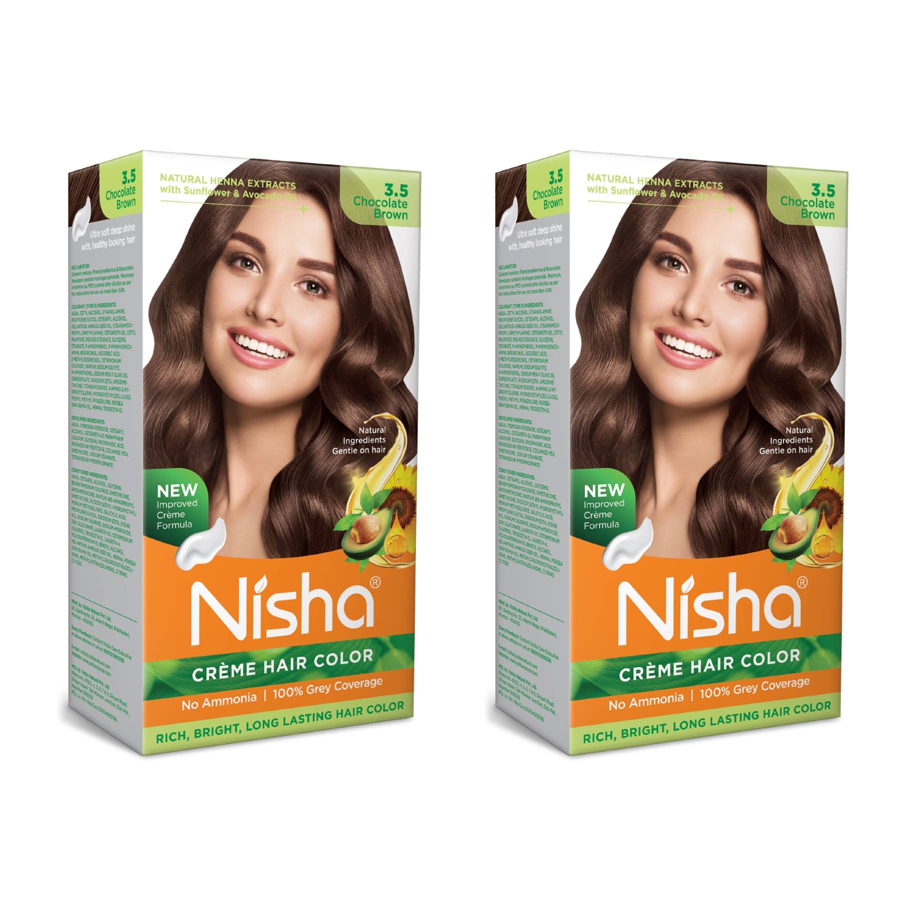     			Nisha Creme Hair Color 3.5 Chocolate Brown 120g Pack of 2, Permanent Hair Colour, No Ammonia, 100% Grey Coverage