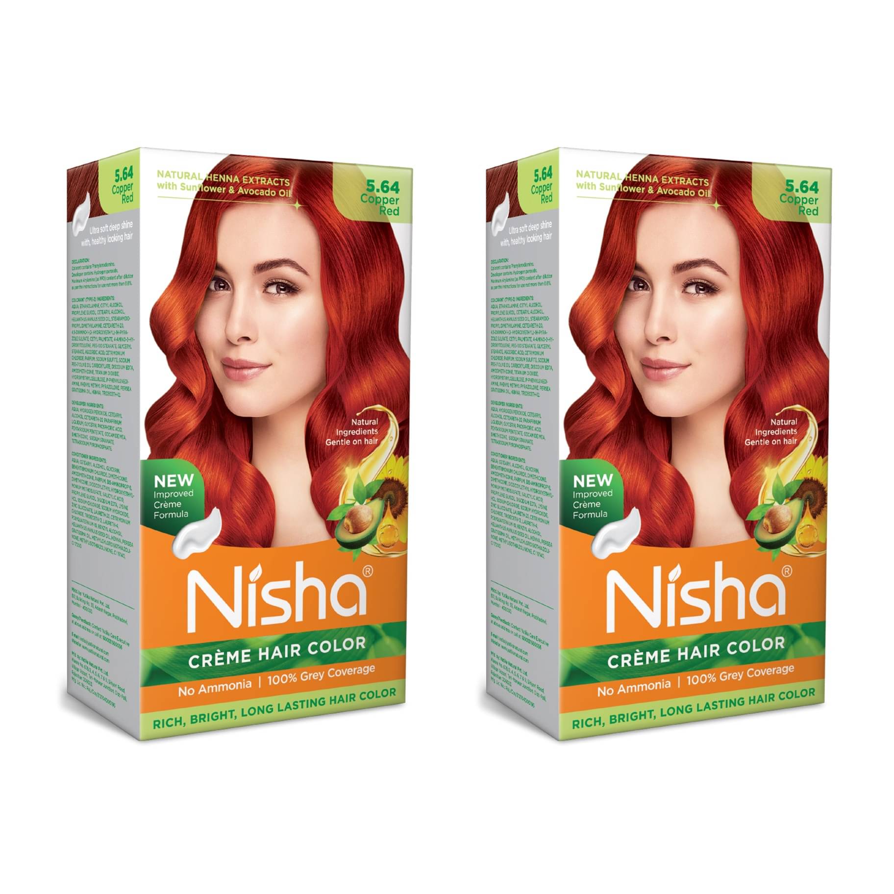     			Nisha Creme Hair Color 5.64 Copper Red 120g Pack of 2 Permanent Hair Colour for Women Men, No Ammonia 100% Grey Coverage