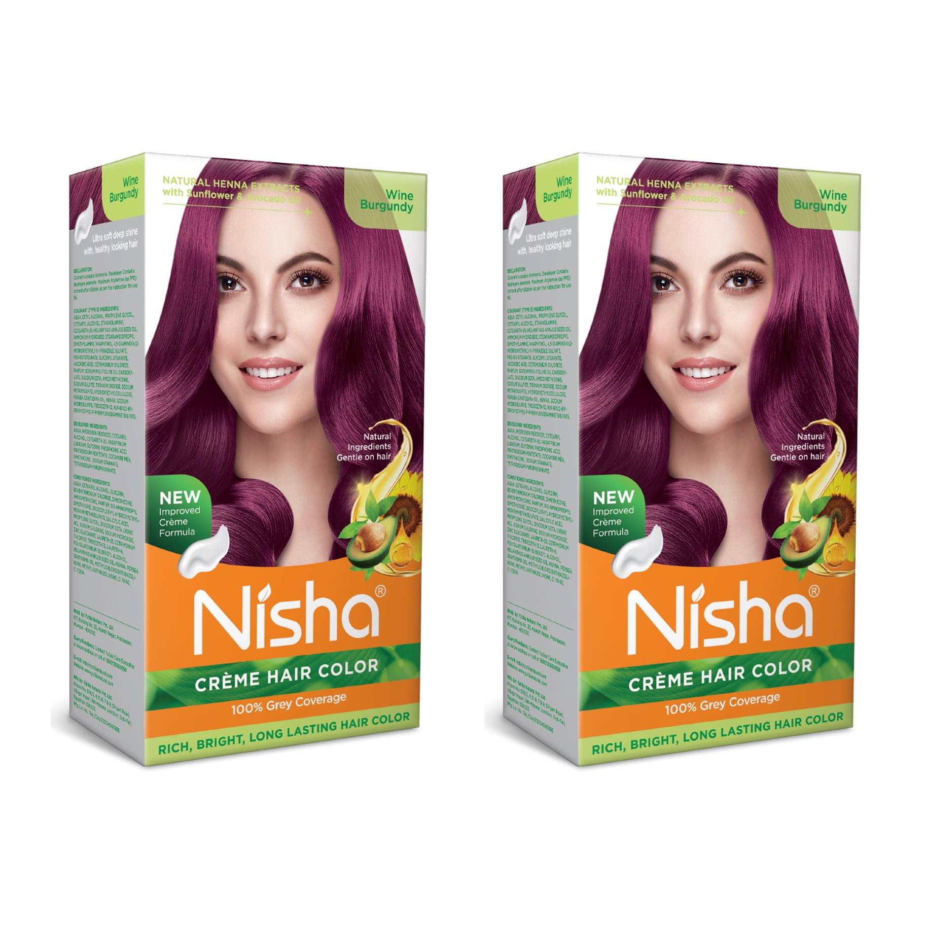     			Nisha Creme Hair Color Wine Burgundy 120g Pack of 2, Permanent Hair Colour, 100% Grey Coverage, Long Lasting Hair Colour