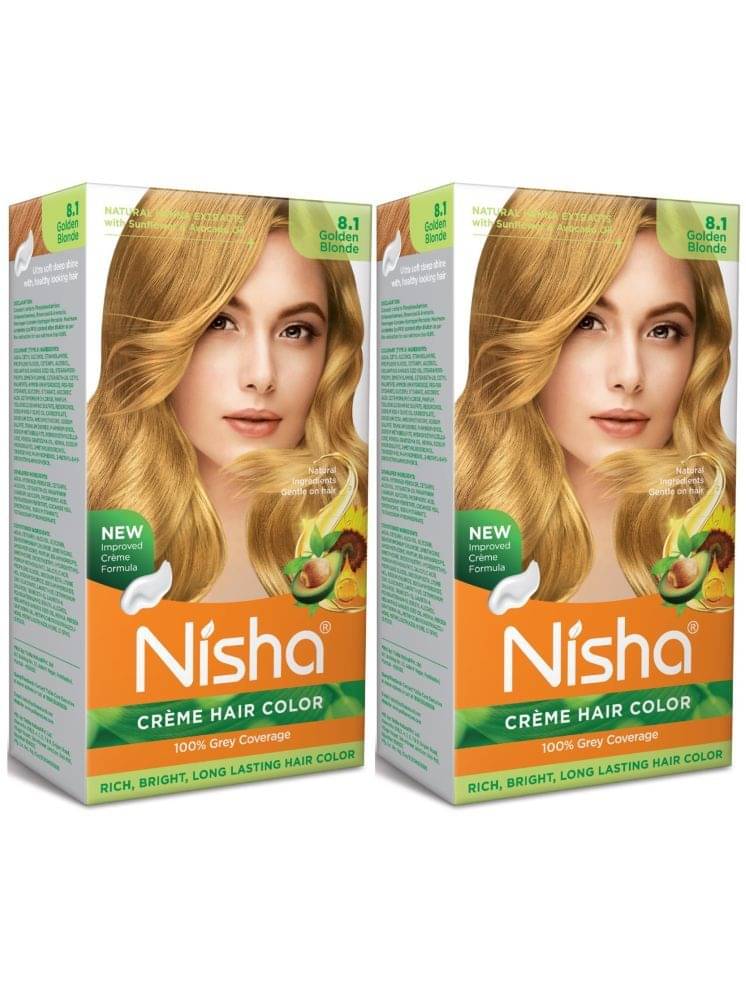     			Nisha Creme Hair Color 8.1 Golden Blonde 120g Pack of 2, Permanent Hair Colour for Women & Men, Long Lasting Hair Color