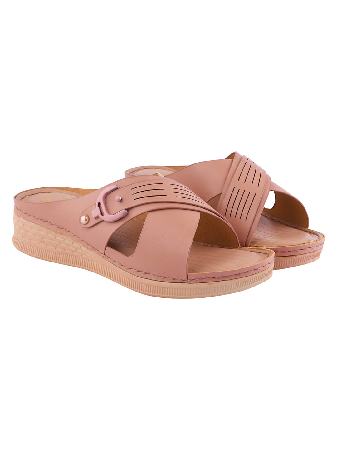     			Shoetopia Peach Women's Slip On Heels