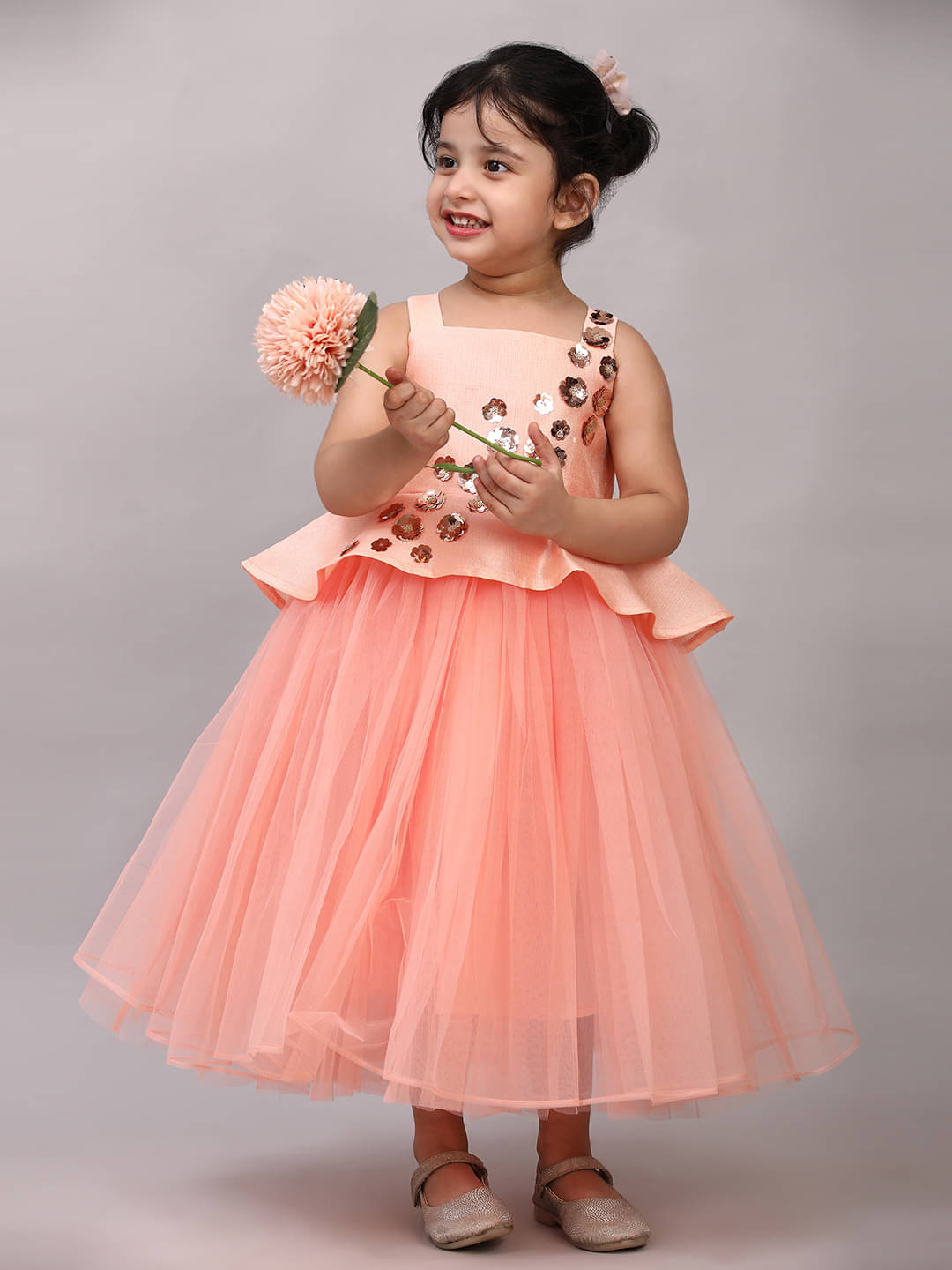     			Toy Balloon Kids Net Fit And Flare Dress For Girls ( Pack of 1 , Peach )