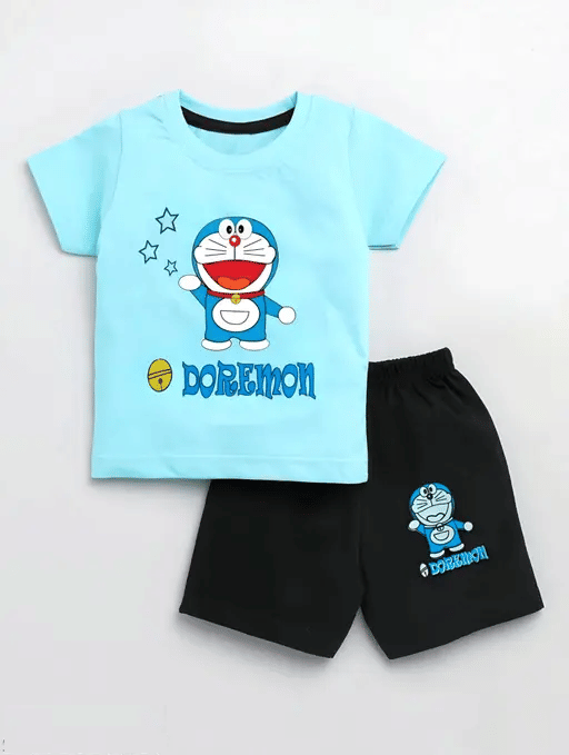 VELION Pack of 1 Boys Cotton Blend T-Shirt & Shorts Set ( Light Blue )