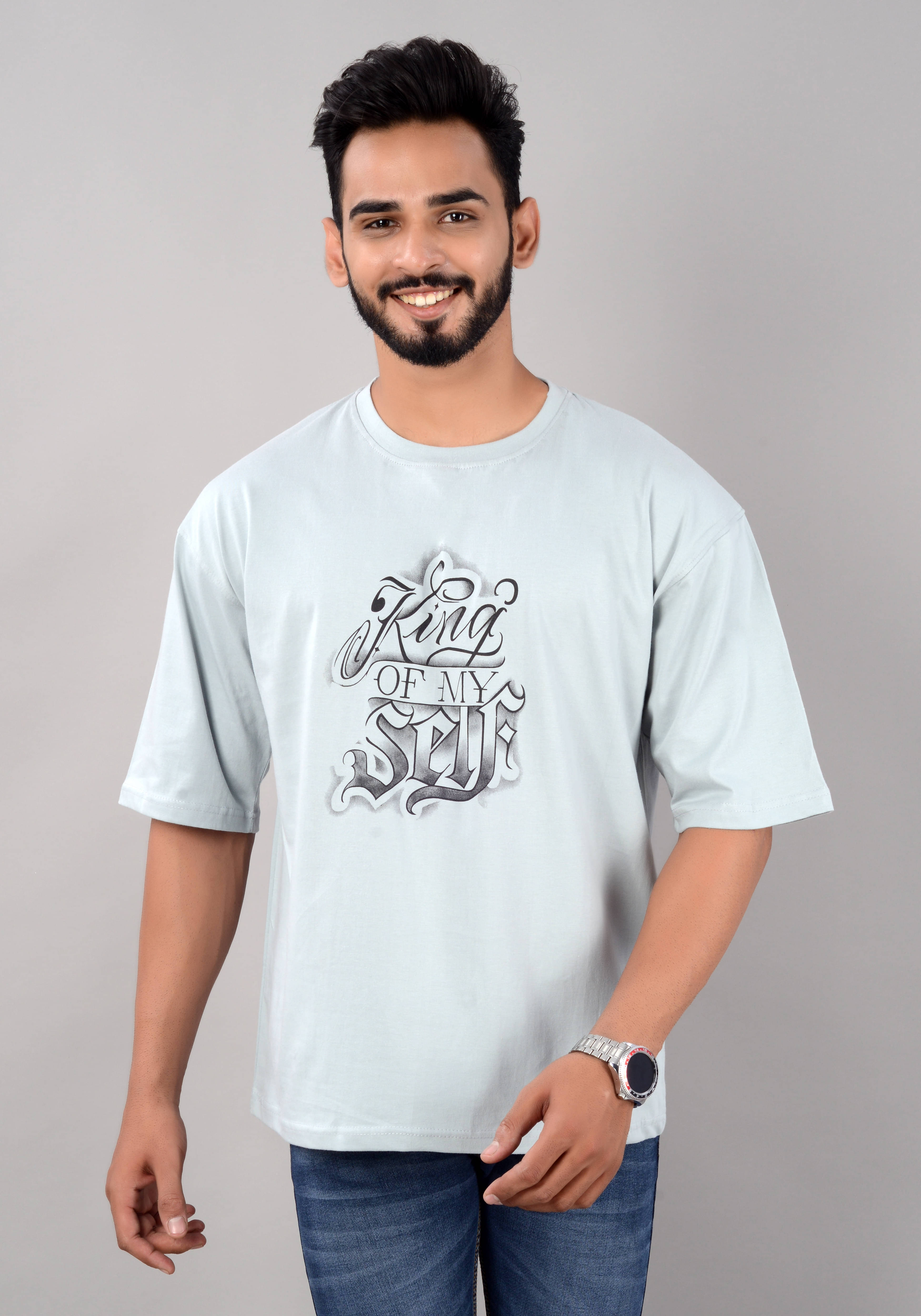 VILLAIN Pack of 1 Cotton Blend Oversized Fit Men's T-Shirt ( Light Blue ) VILLAIN Pack of 1 Cotton Blend Oversized Fit Men's T-Shirt ( Light Blue )