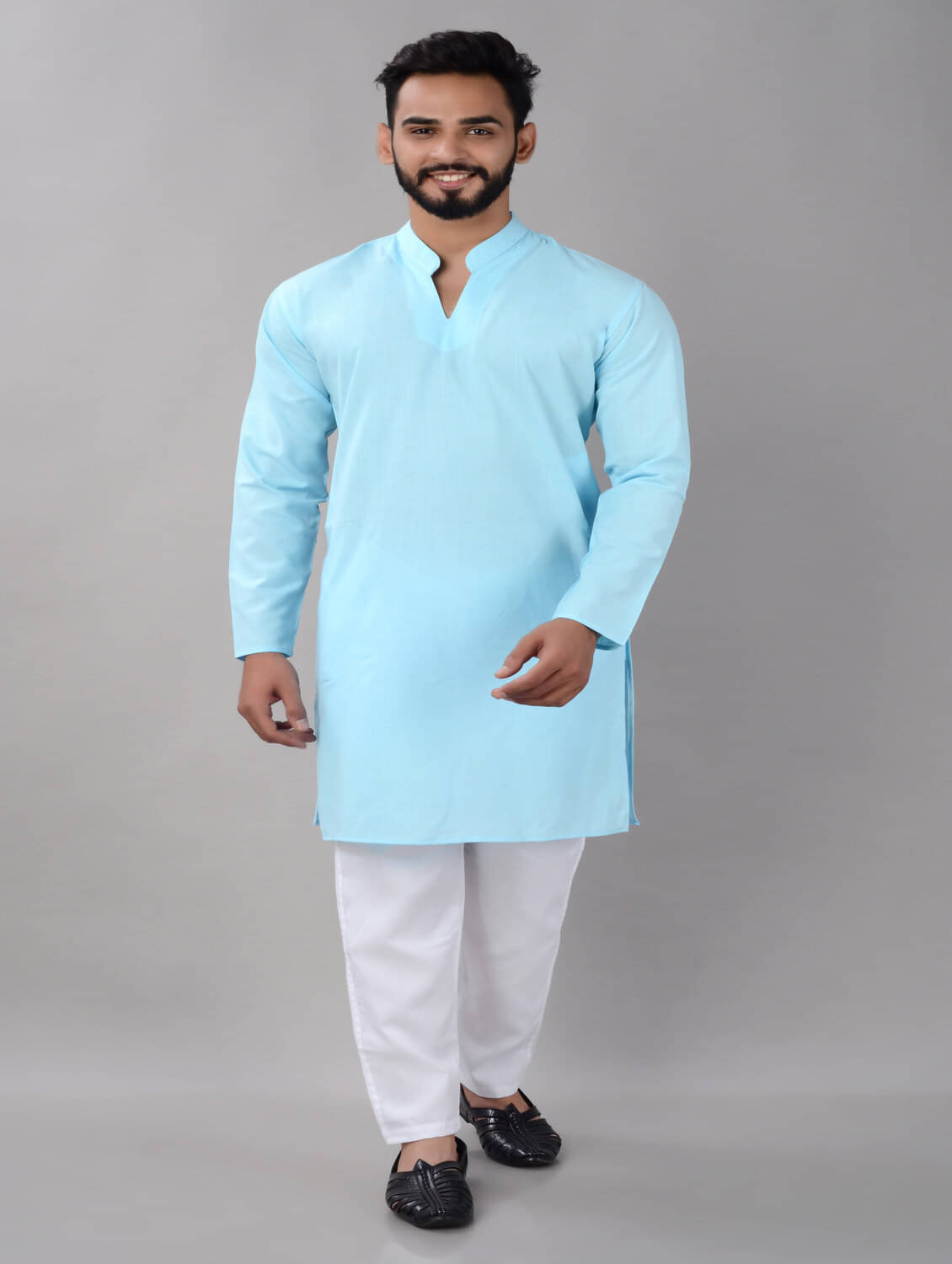 VILLAIN Sky Blue Cotton Blend Regular Fit Men's Kurta Pyjama Set ( Pack of 1 ) VILLAIN Sky Blue Cotton Blend Regular Fit Men's Kurta Pyjama Set ( Pack of 1 )