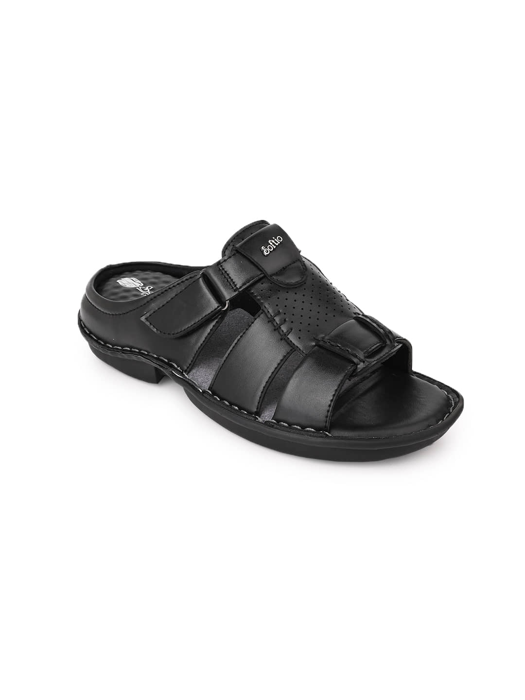 softio Black Men's Leather Slipper