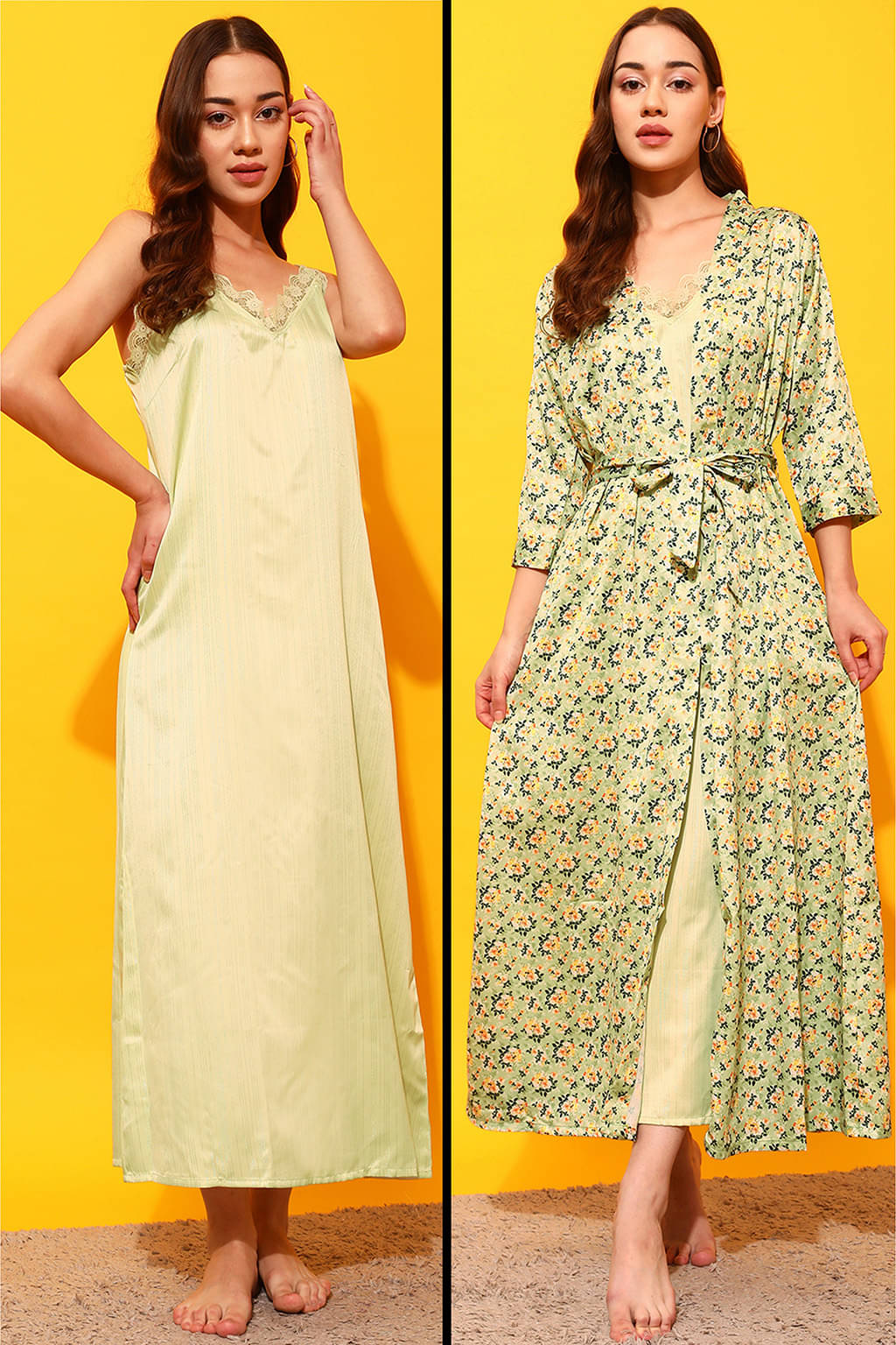     			Clovia Green Satin Women's Nightwear Nighty & Night Gowns ( Pack of 2 )