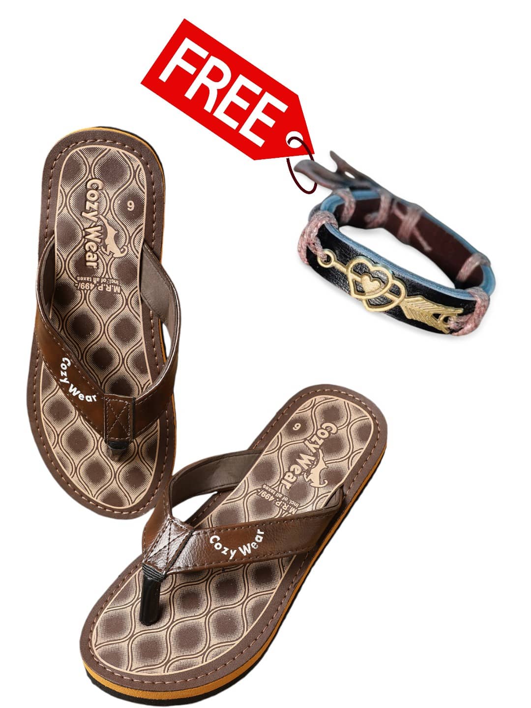 Cozy Wear Brown Men's Thong Flip Flop