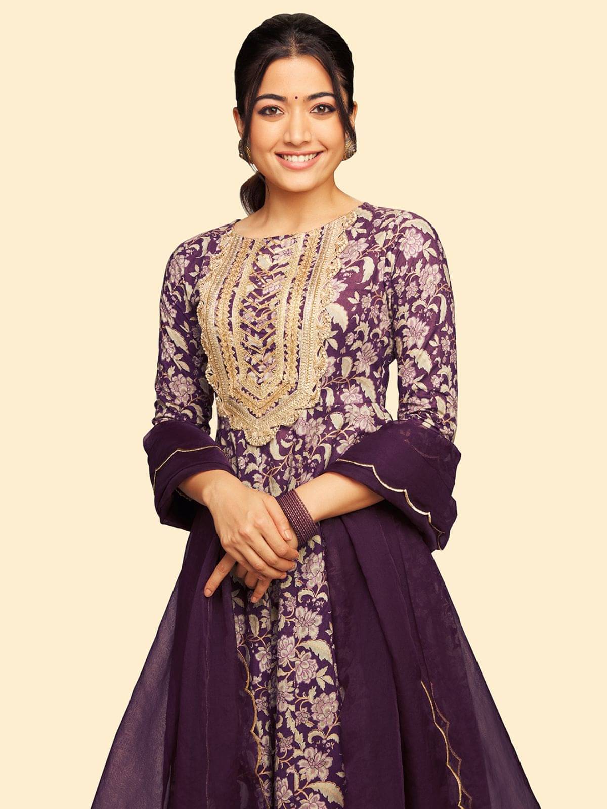     			Janasya Cotton Printed Kurti With Palazzo Women's Stitched Salwar Suit - Violet ( Pack of 1 )