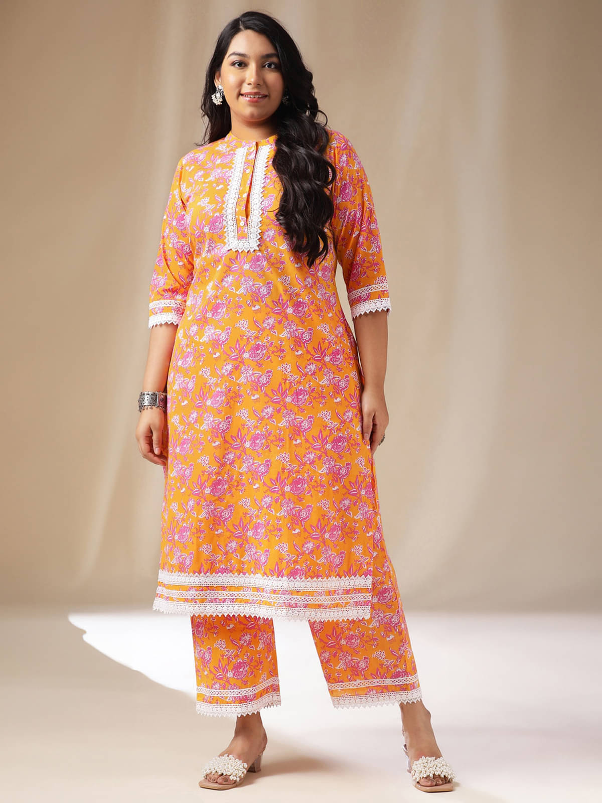 Janasya Cotton Printed Kurti With Palazzo Women's Stitched Salwar Suit - Orange ( Pack of 1 ) Janasya Cotton Printed Kurti With Palazzo Women's Stitched Salwar Suit - Orange ( Pack of 1 )