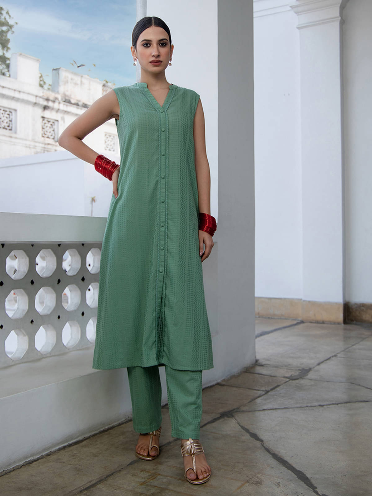 Janasya Cotton Self Design Kurti With Pants Women's Stitched Salwar Suit - Green ( Pack of 1 )     			Janasya Cotton Self Design Kurti With Pants Women's Stitched Salwar Suit - Green ( Pack of 1 )