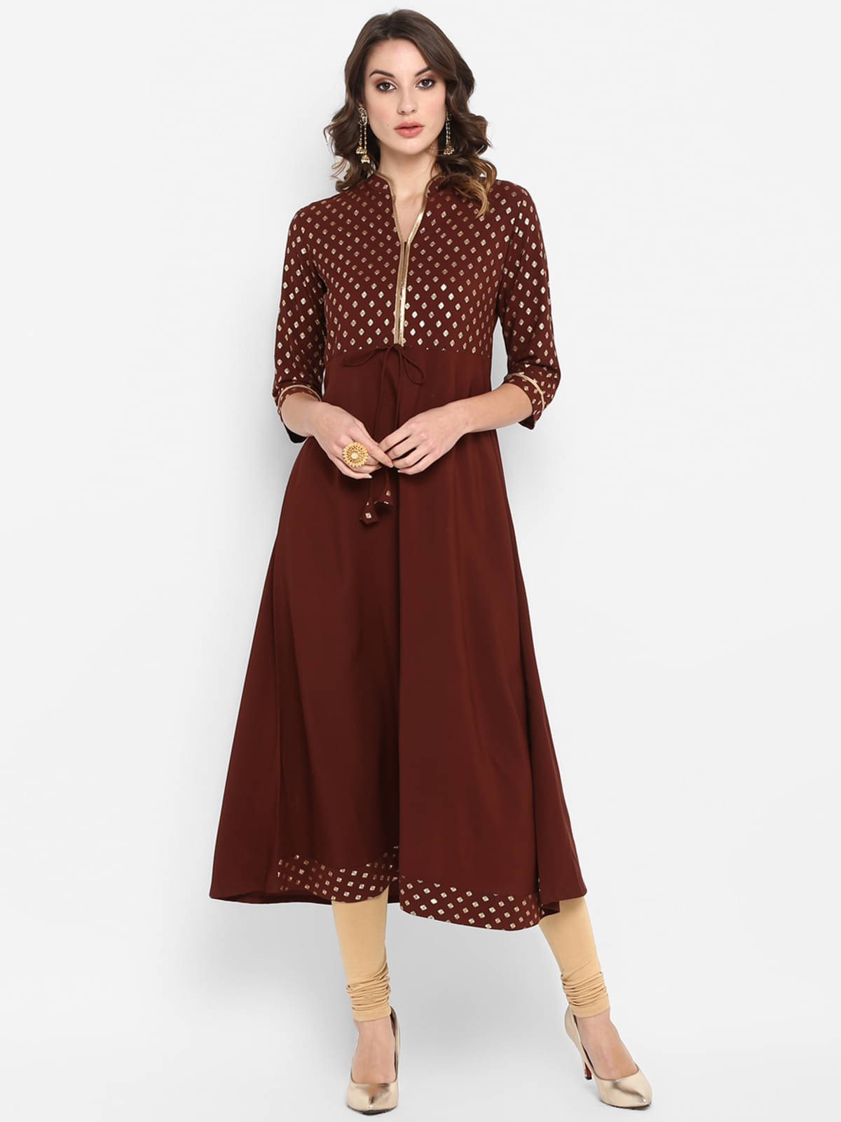     			Janasya Crepe Printed A-line Women's Kurti - Brown ( Pack of 1 )