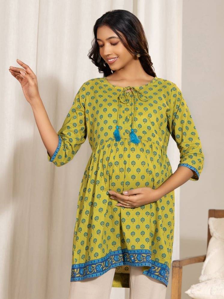     			Janasya Green Cotton Maternity Tunics Single