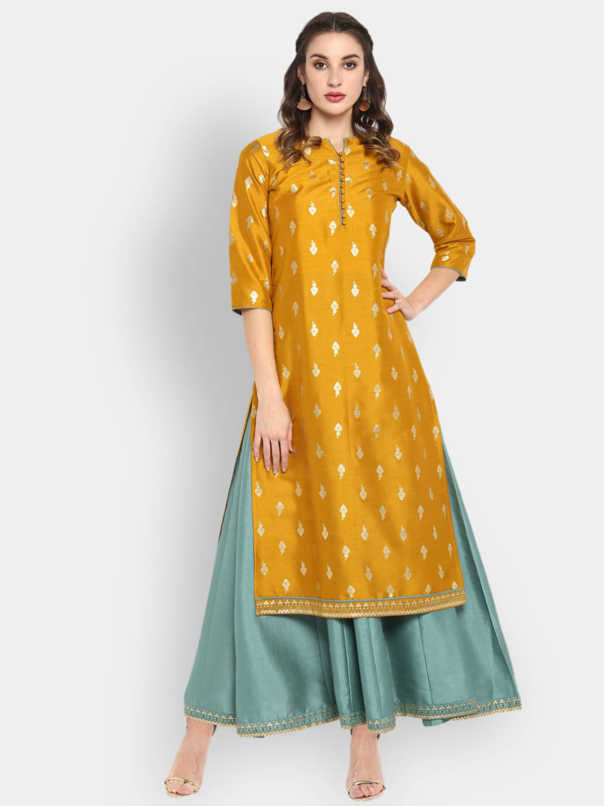 Janasya Silk Blend Printed Midi Women's Fit & Flare Dress - Green ( Pack of 1 ) Janasya Silk Blend Printed Midi Women's Fit & Flare Dress - Green ( Pack of 1 )