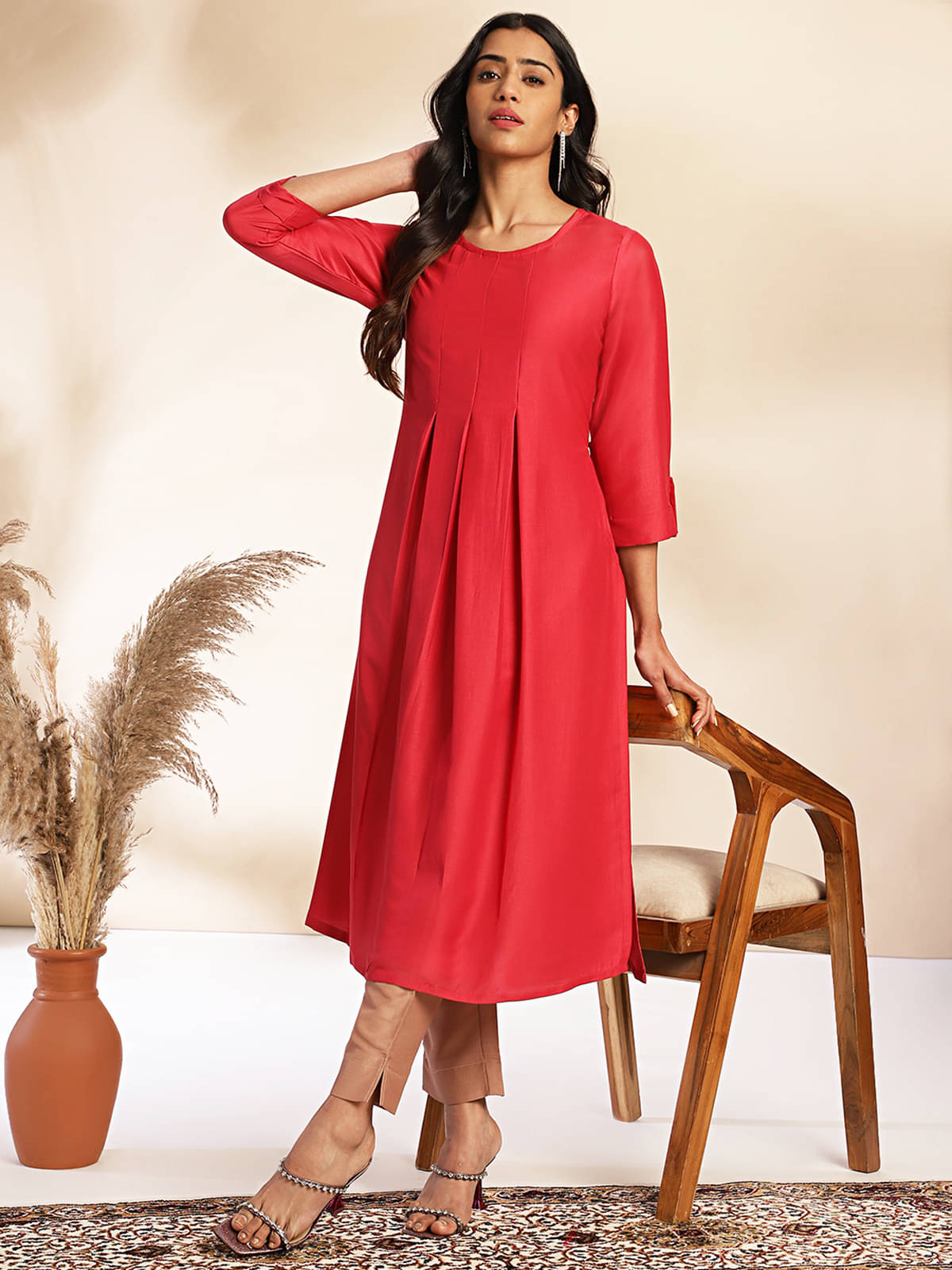 Janasya Silk Blend Solid Kurti With Pants Women's Stitched Salwar Suit - Pink ( Pack of 1 ) Janasya Silk Blend Solid Kurti With Pants Women's Stitched Salwar Suit - Pink ( Pack of 1 )