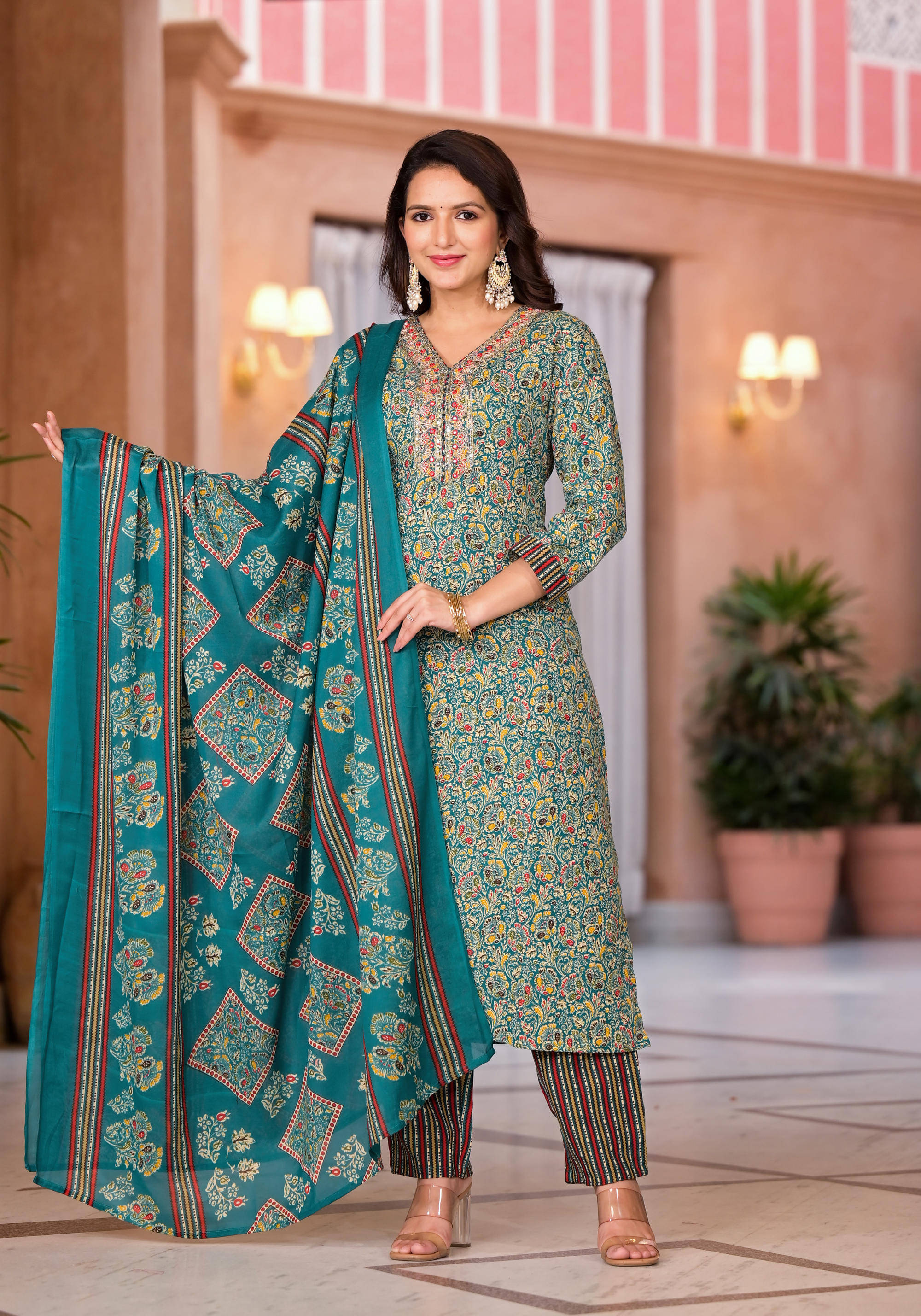 Juniper Cotton Blend Printed Kurti With Pants Women's Stitched Salwar Suit - Green ( Pack of 1 ) Juniper Cotton Blend Printed Kurti With Pants Women's Stitched Salwar Suit - Green ( Pack of 1 )