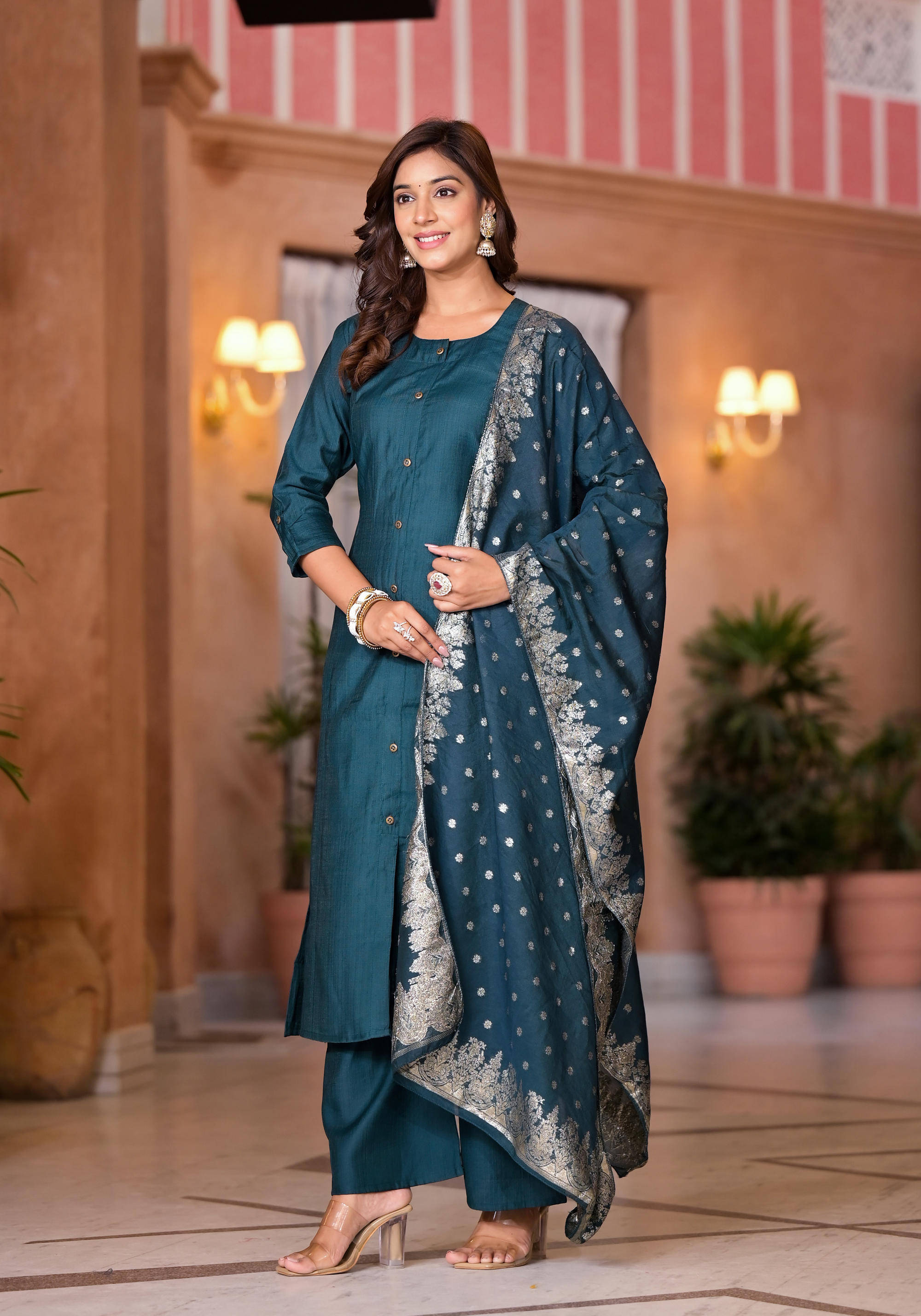 Juniper Cotton Embroidered Kurti With Pants Women's Stitched Salwar Suit - Green ( Pack of 1 ) Juniper Cotton Embroidered Kurti With Pants Women's Stitched Salwar Suit - Green ( Pack of 1 )