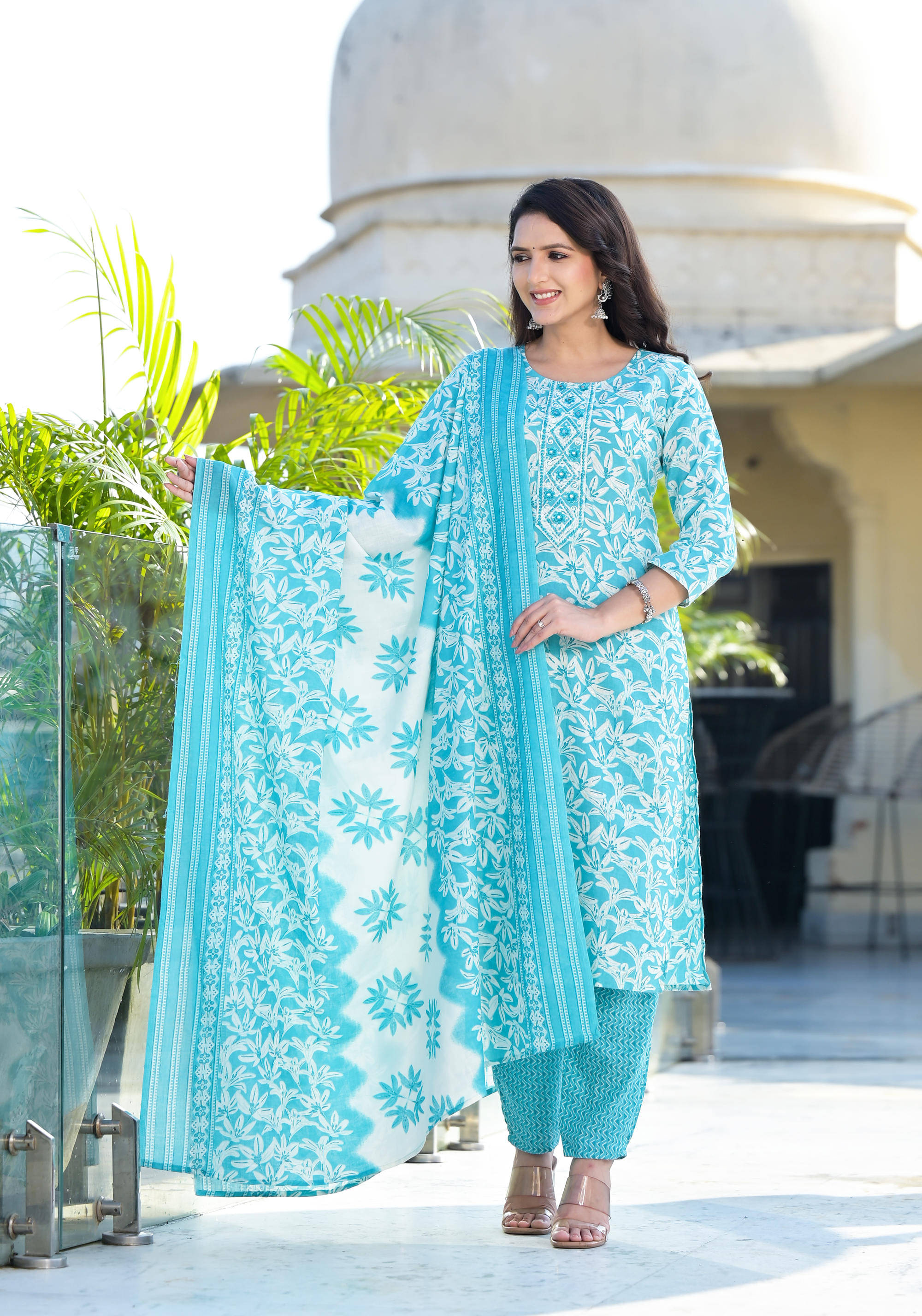 Juniper Cotton Printed Kurti With Pants Women's Stitched Salwar Suit - Blue ( Pack of 1 ) Juniper Cotton Printed Kurti With Pants Women's Stitched Salwar Suit - Blue ( Pack of 1 )