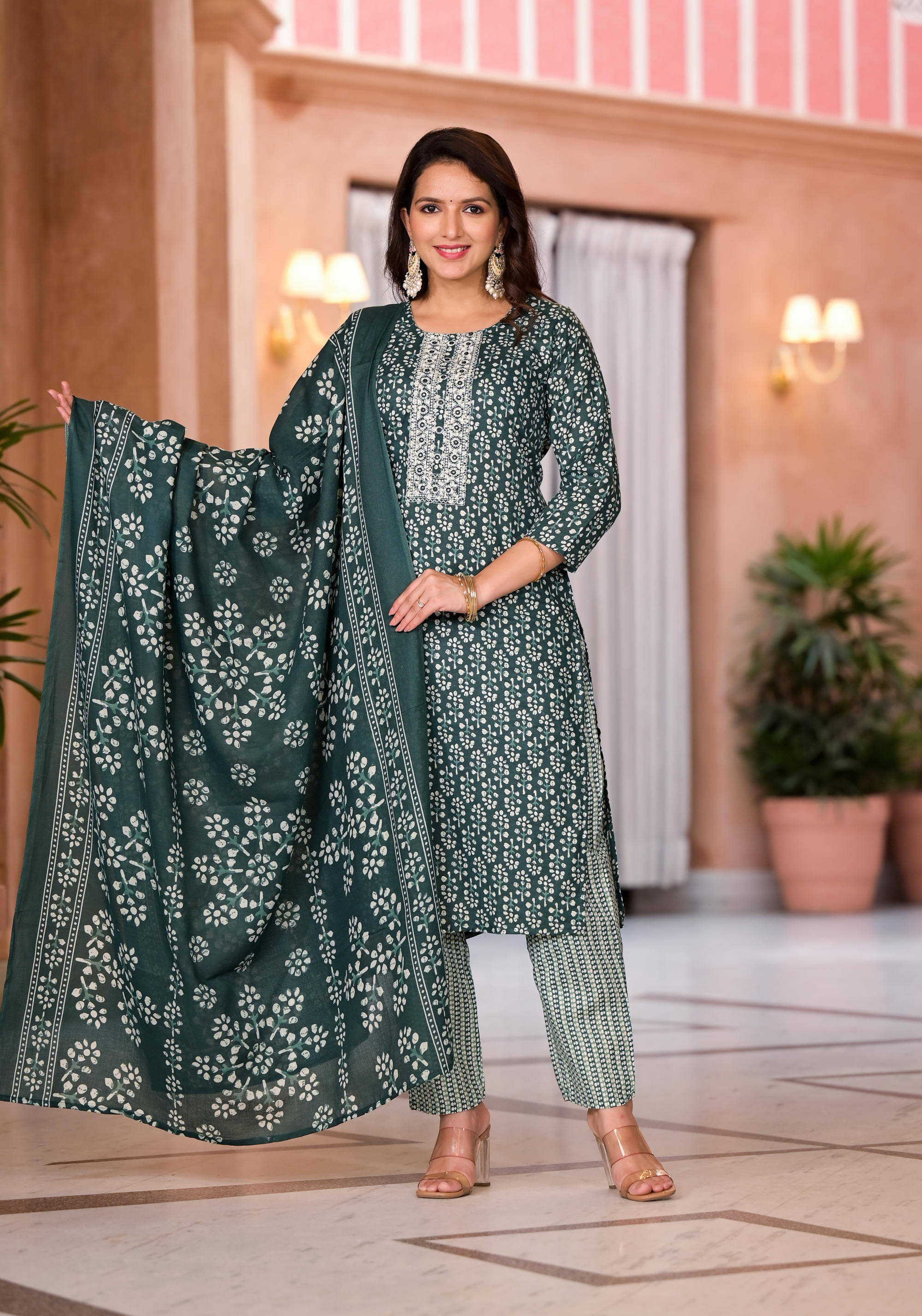 Juniper Cotton Printed Kurti With Pants Women's Stitched Salwar Suit - Green ( Pack of 1 ) Juniper Cotton Printed Kurti With Pants Women's Stitched Salwar Suit - Green ( Pack of 1 )