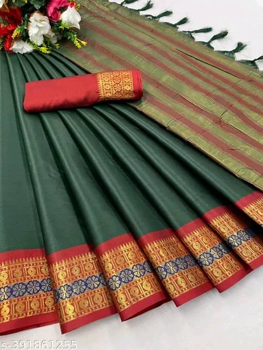     			Kalpana Creation Cotton Silk Woven Saree With Unstitched Blouse Piece ( Green )