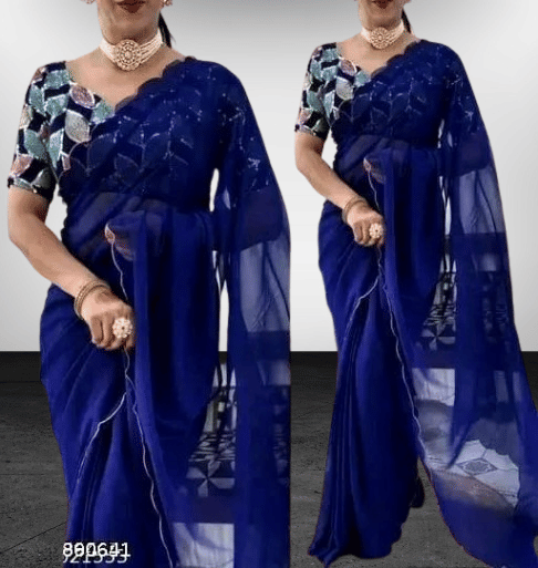     			Kalpana Creation Georgette Solid Saree Without Blouse Piece ( Navy Blue )