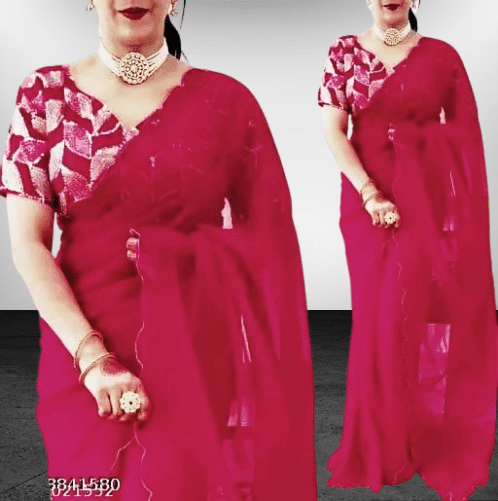 Kalpana Creation Georgette Solid Saree Without Blouse Piece ( Rani ) Kalpana Creation Georgette Solid Saree Without Blouse Piece ( Rani )