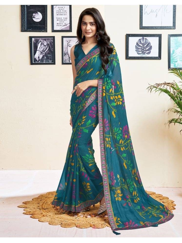     			Samah Chiffon Self Design Saree With Unstitched Blouse Piece ( Rama )