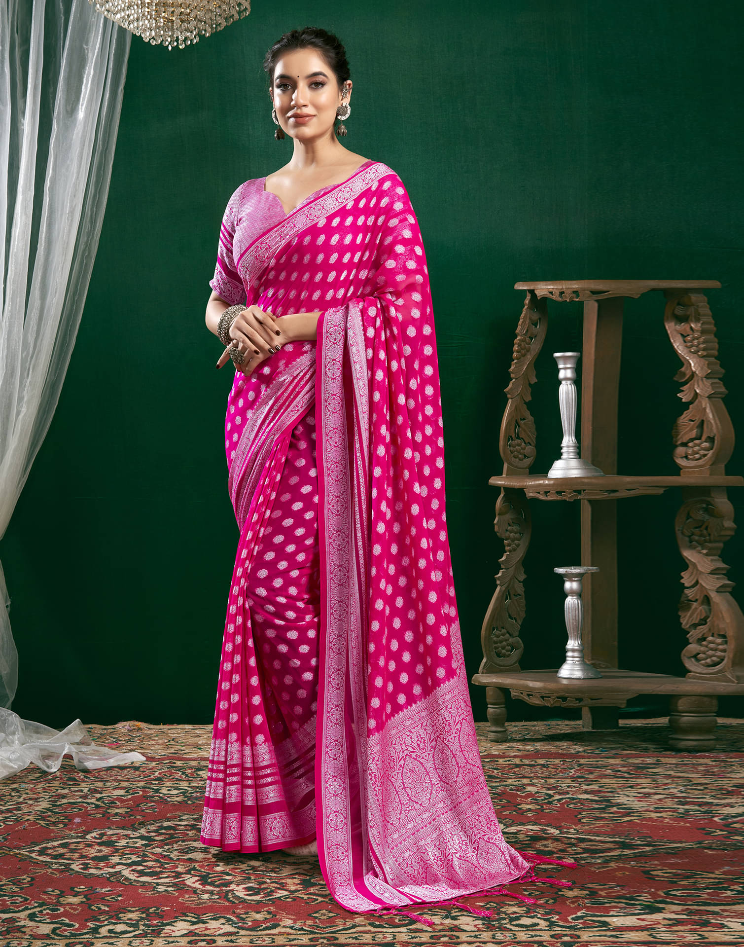 Samah Georgette Self Design Saree With Unstitched Blouse Piece ( Pink ) Samah Georgette Self Design Saree With Unstitched Blouse Piece ( Pink )