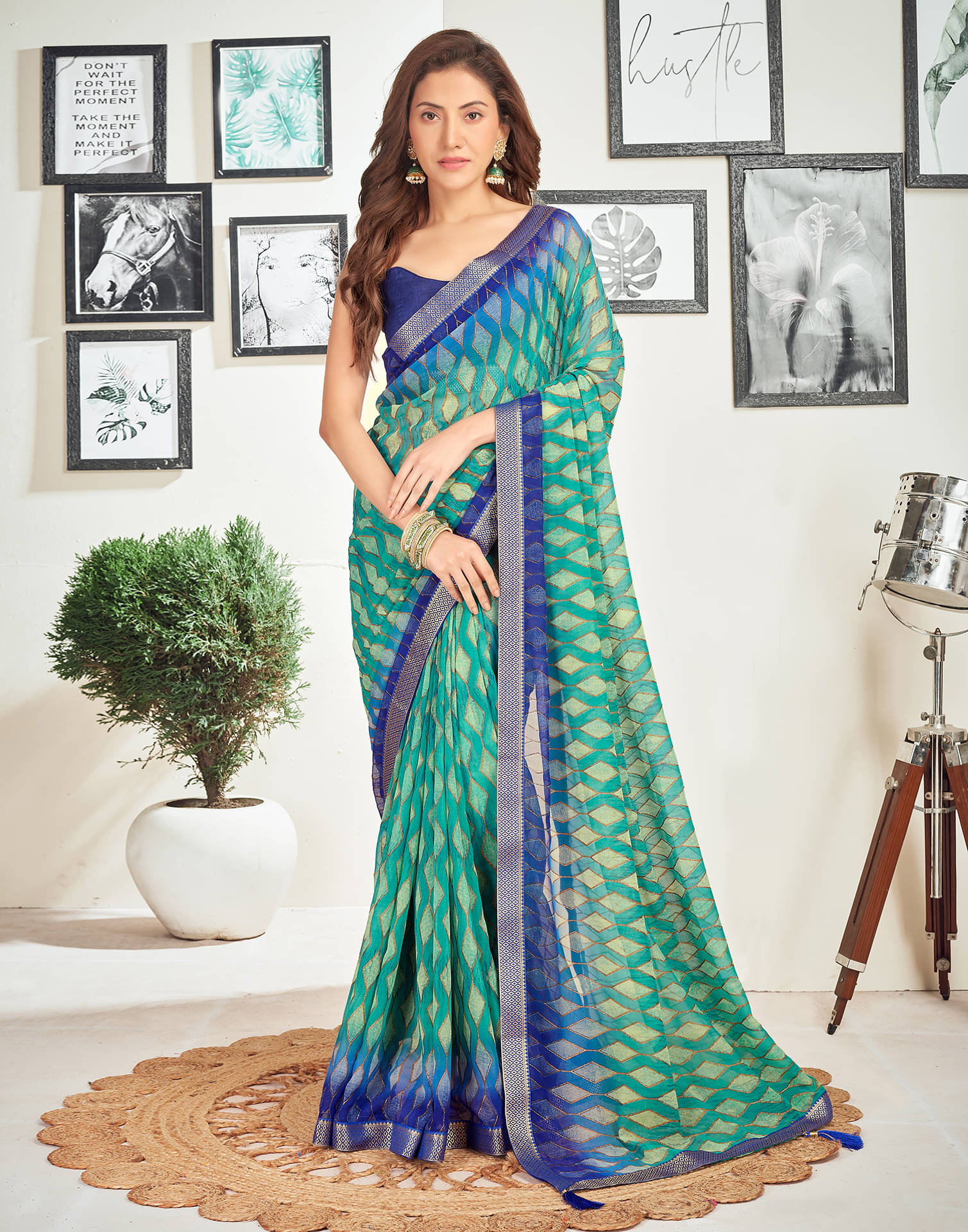 Samah Georgette Self Design Saree With Unstitched Blouse Piece ( Teal ) Samah Georgette Self Design Saree With Unstitched Blouse Piece ( Teal )