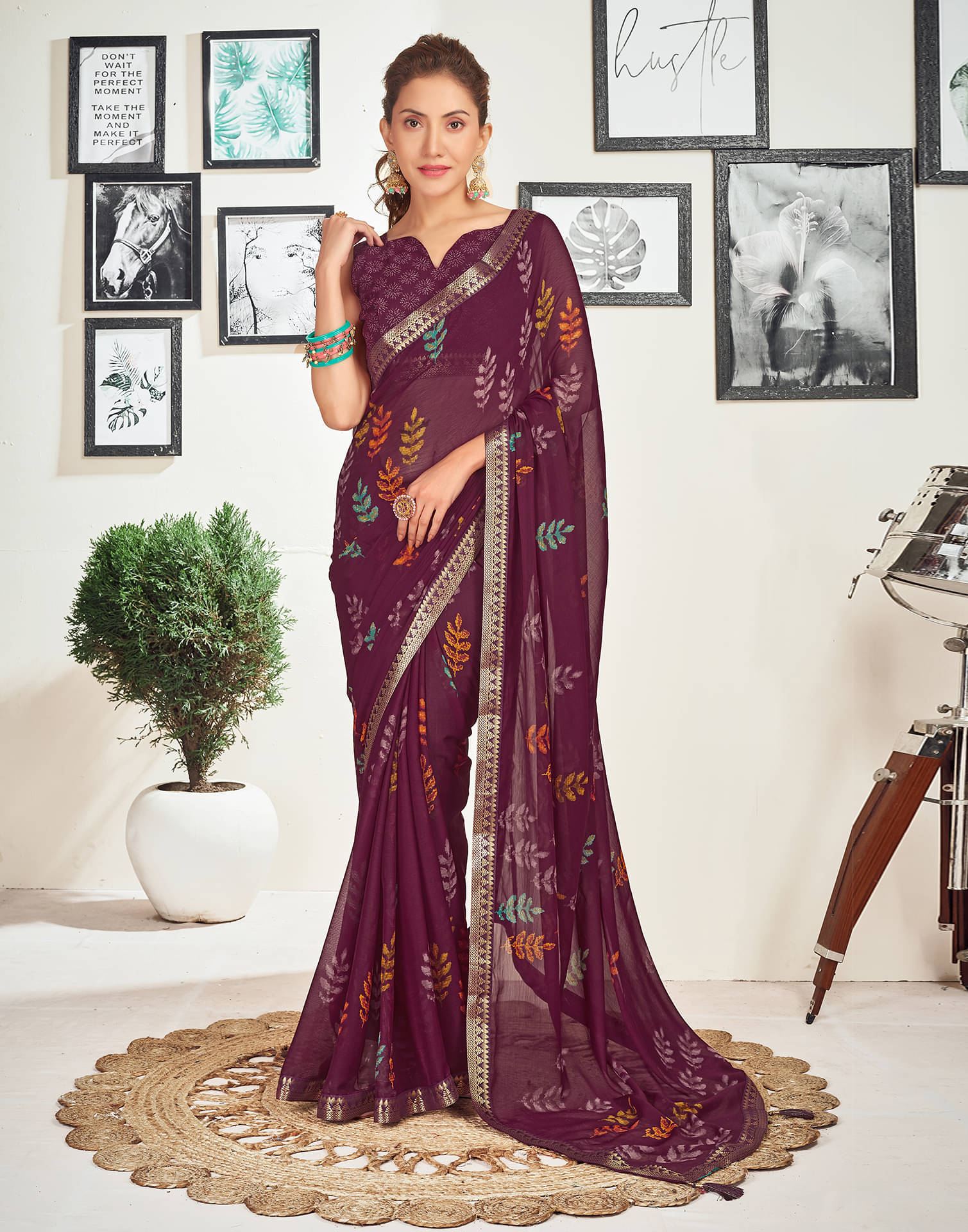 Satrani Chiffon Self Design Saree With Unstitched Blouse Piece ( Wine ) Satrani Chiffon Self Design Saree With Unstitched Blouse Piece ( Wine )