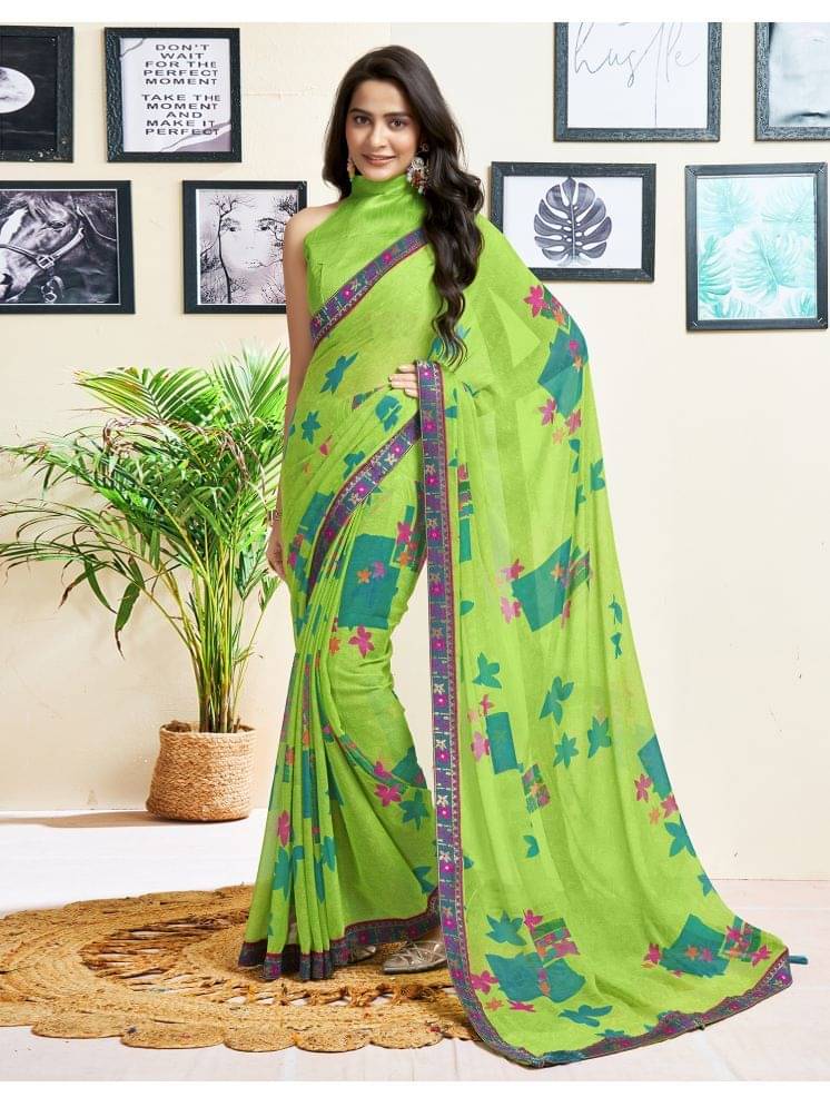 Satrani Chiffon Self Design Saree With Unstitched Blouse Piece ( Green ) Satrani Chiffon Self Design Saree With Unstitched Blouse Piece ( Green )