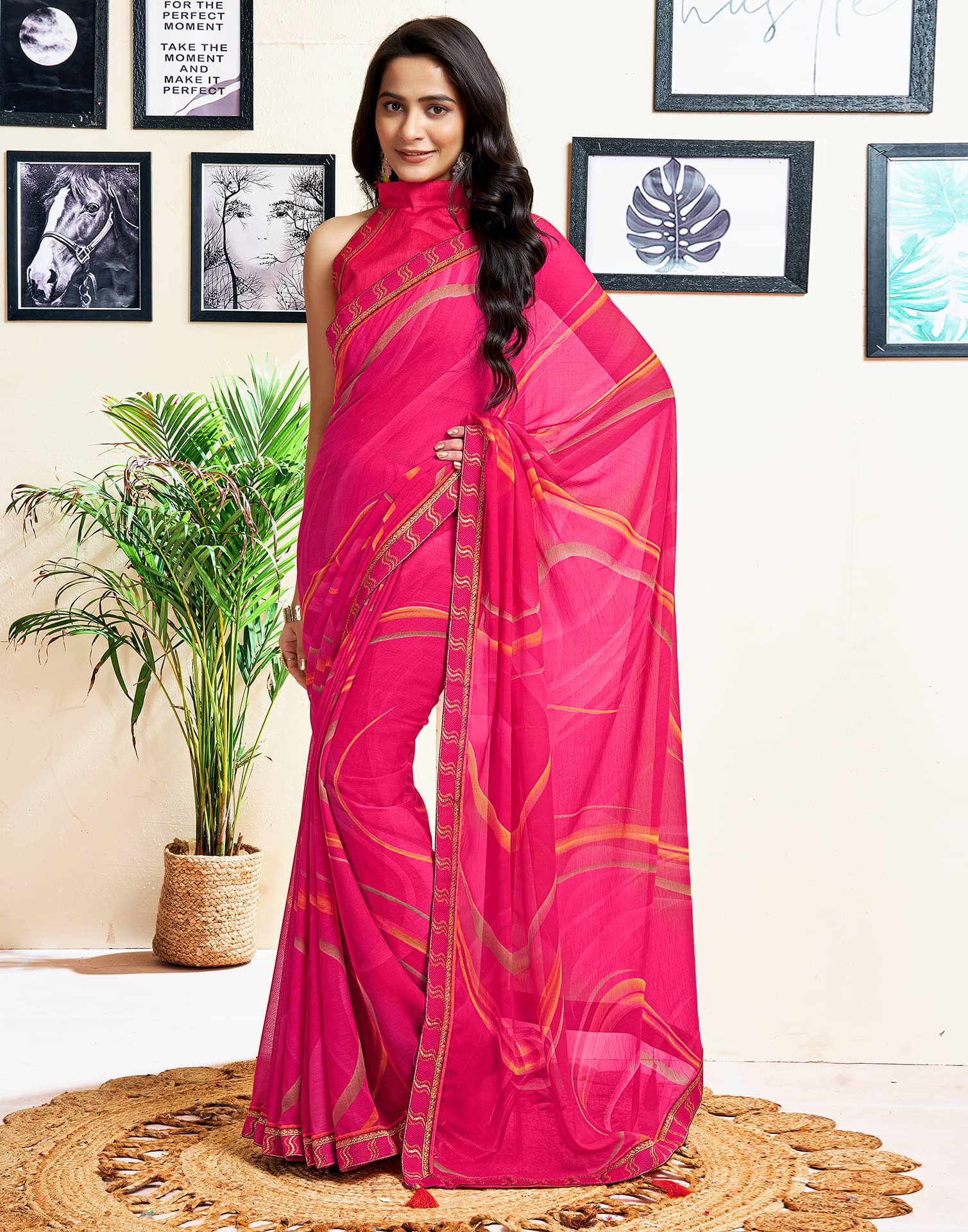     			Satrani Chiffon Self Design Saree With Unstitched Blouse Piece ( Rani )