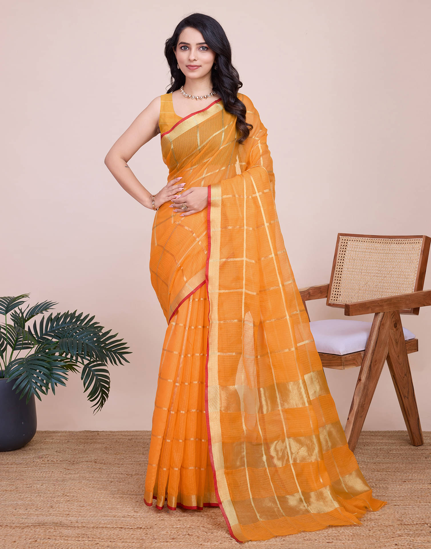     			Satrani Silk Woven Saree With Unstitched Blouse Piece ( Orange )
